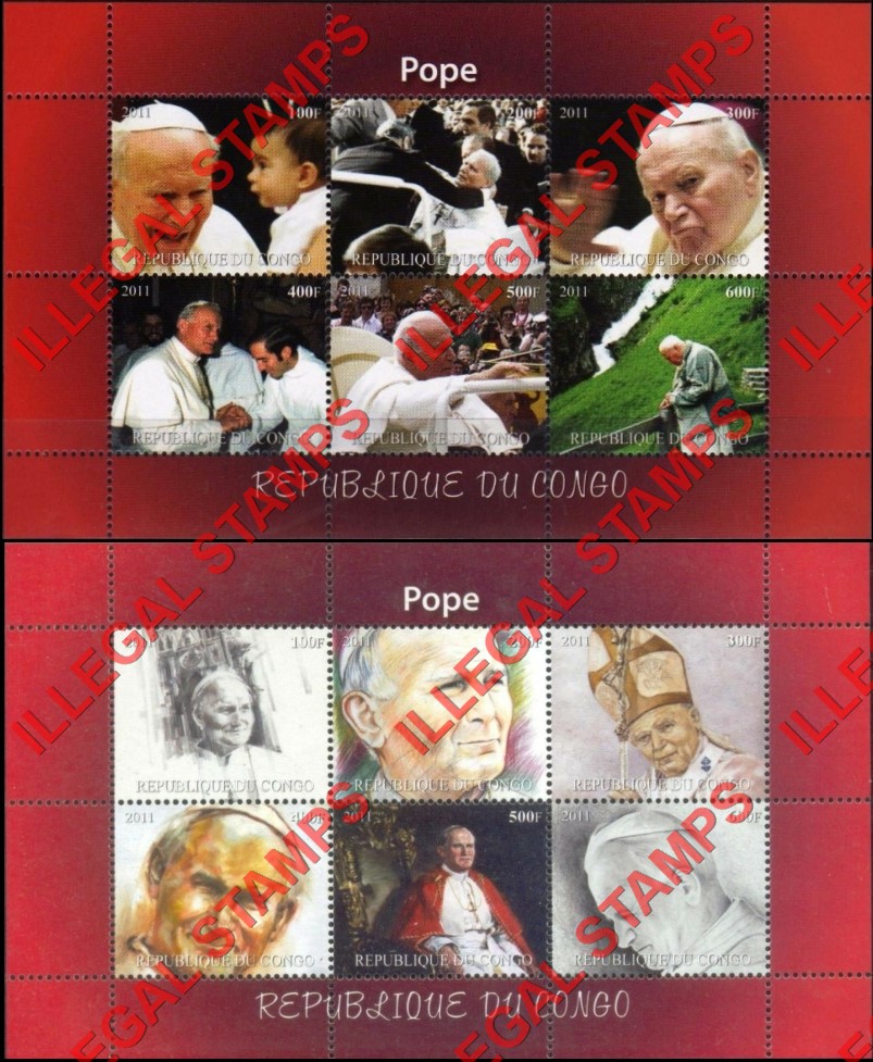 Congo Republic 2011 Popes Illegal Stamp Souvenir Sheets of 6 (Part 2)