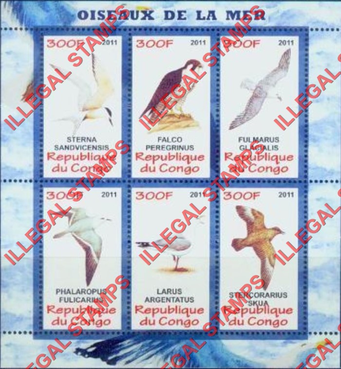 Congo Republic 2011 Sea Birds Illegal Stamp Souvenir Sheet of 6