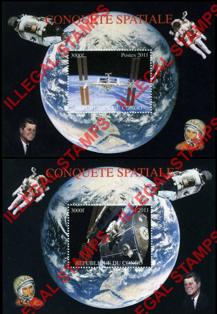 Congo Republic 2011 Space Conquest Illegal Stamp Souvenir Sheets of 1