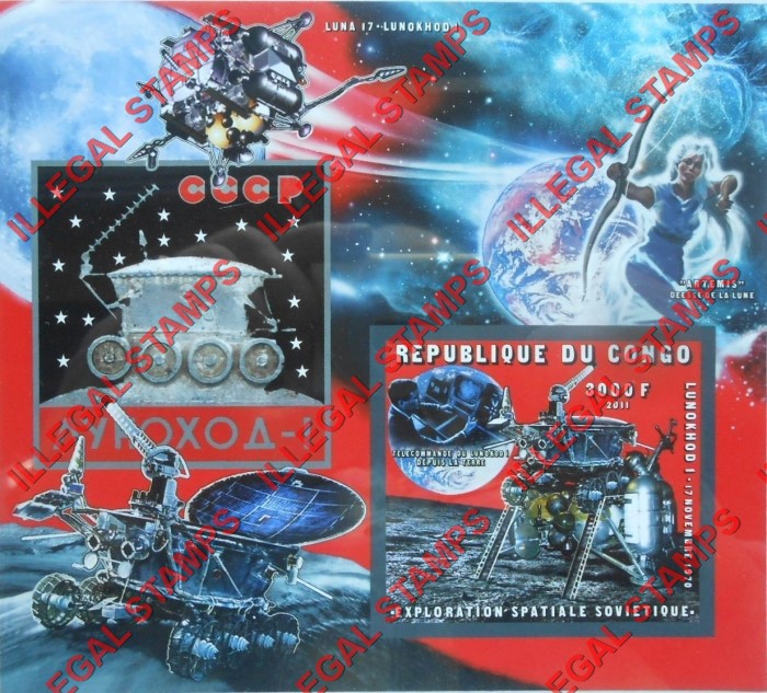 Congo Republic 2011 Russian Space Exploration Illegal Stamp Souvenir Sheet of 2