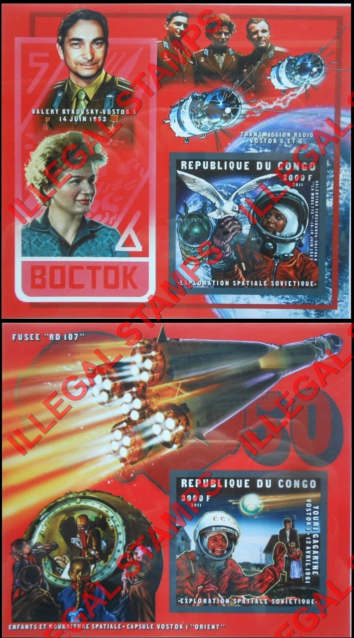 Congo Republic 2011 Russian Space Exploration Illegal Stamp Souvenir Sheets of 1 (Part 3)