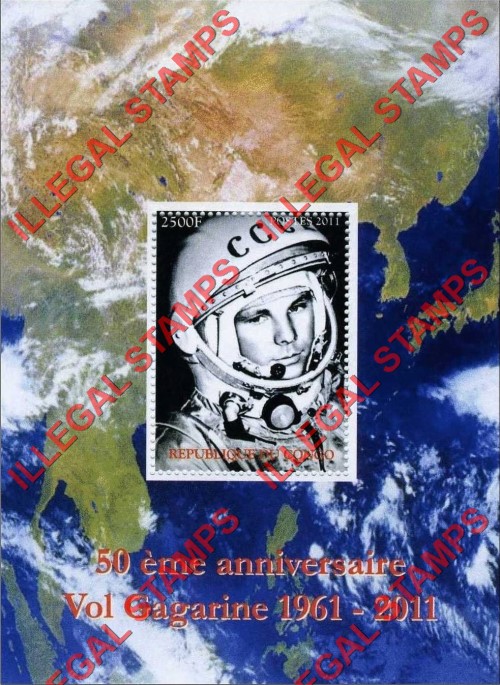 Congo Republic 2011 Space Gagarine Illegal Stamp Souvenir Sheet of 1
