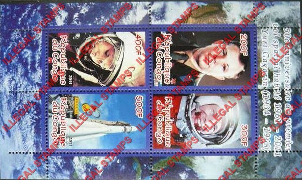 Congo Republic 2011 Space History Illegal Stamp Souvenir Sheets of 4 (Part 3)