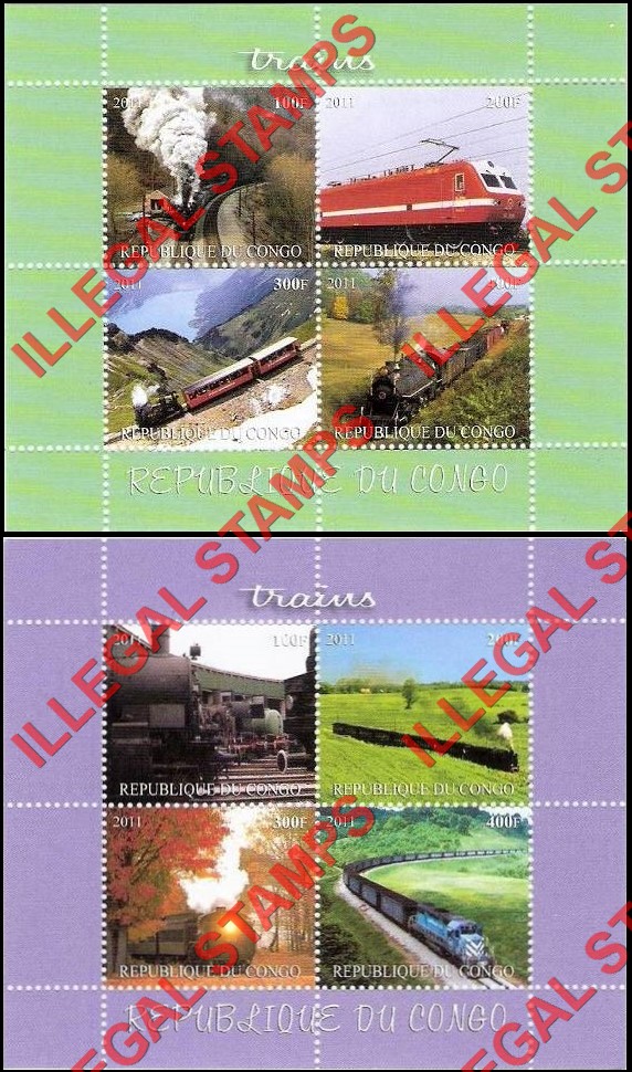 Congo Republic 2011 Trains Illegal Stamp Souvenir Sheets of 4 (Part 1)