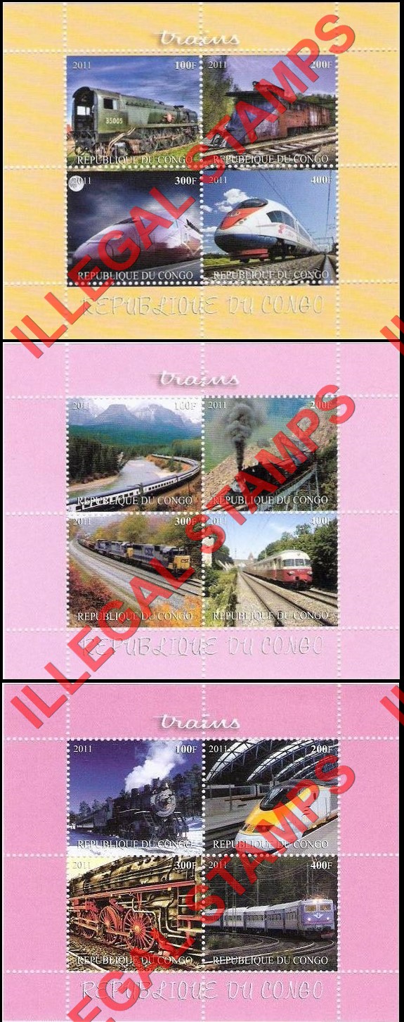 Congo Republic 2011 Trains Illegal Stamp Souvenir Sheets of 4 (Part 2)
