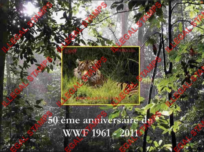 Congo Republic 2011 WWF Tiger Illegal Stamp Souvenir Sheet of 1