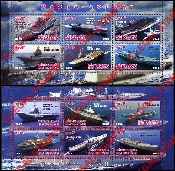 Congo Republic 2012 Aircraft Carriers Illegal Stamp Souvenir Sheets of 6