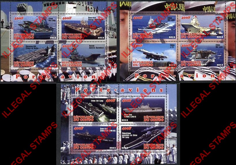 Congo Republic 2012 Aircraft Carriers Illegal Stamp Souvenir Sheets of 4