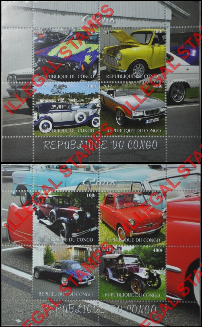 Congo Republic 2012 Cars Illegal Stamp Souvenir Sheets of 4
