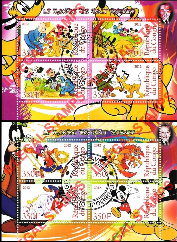 Congo Republic 2012 Disney Cartoons Illegal Stamp Souvenir Sheets of 4 (Part 1)