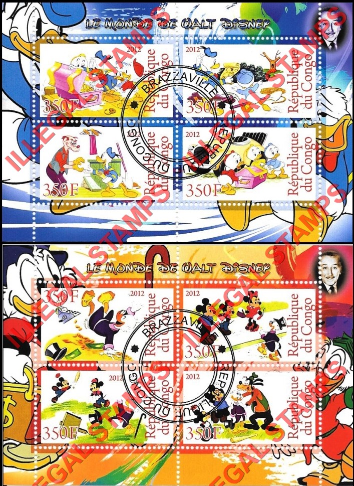 Congo Republic 2012 Disney Cartoons Illegal Stamp Souvenir Sheets of 4 (Part 2)