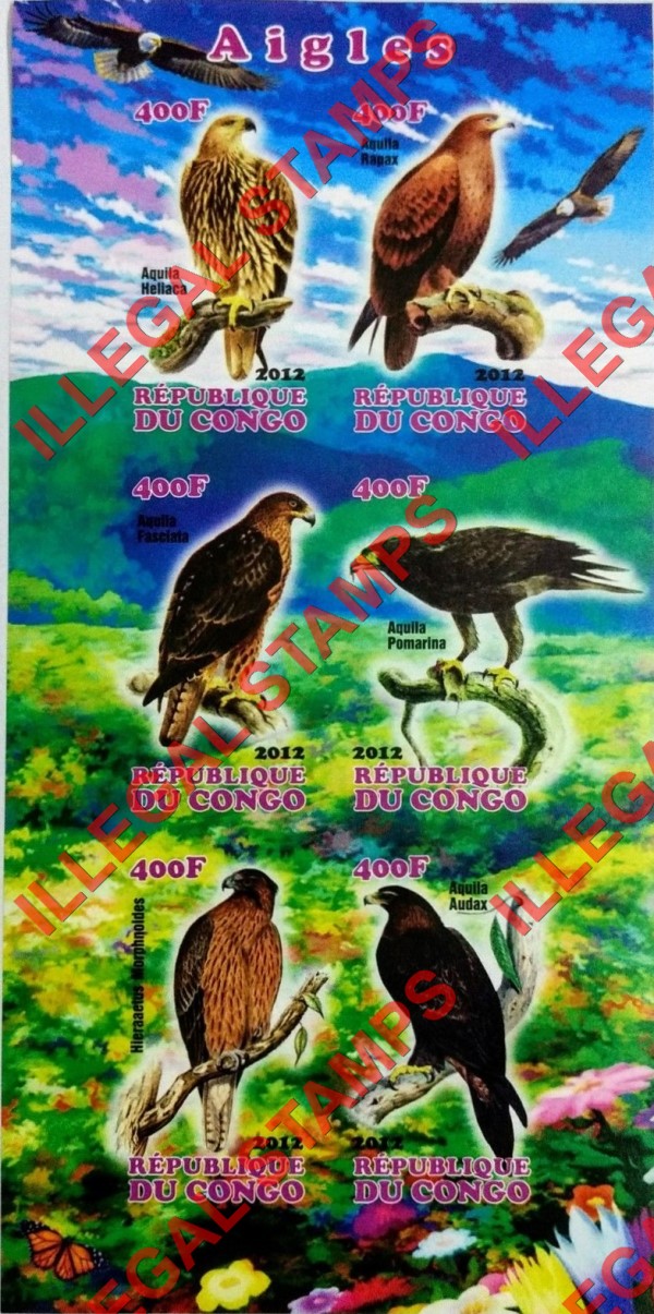 Congo Republic 2012 Eagles Illegal Stamp Souvenir Sheet of 6