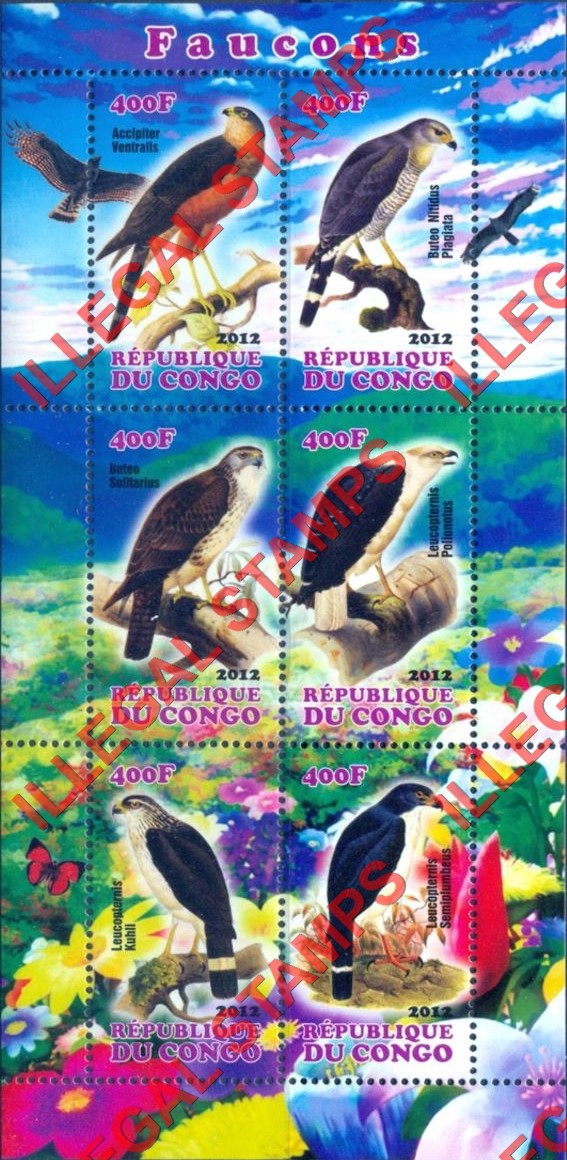 Congo Republic 2012 Falcons Illegal Stamp Souvenir Sheet of 6