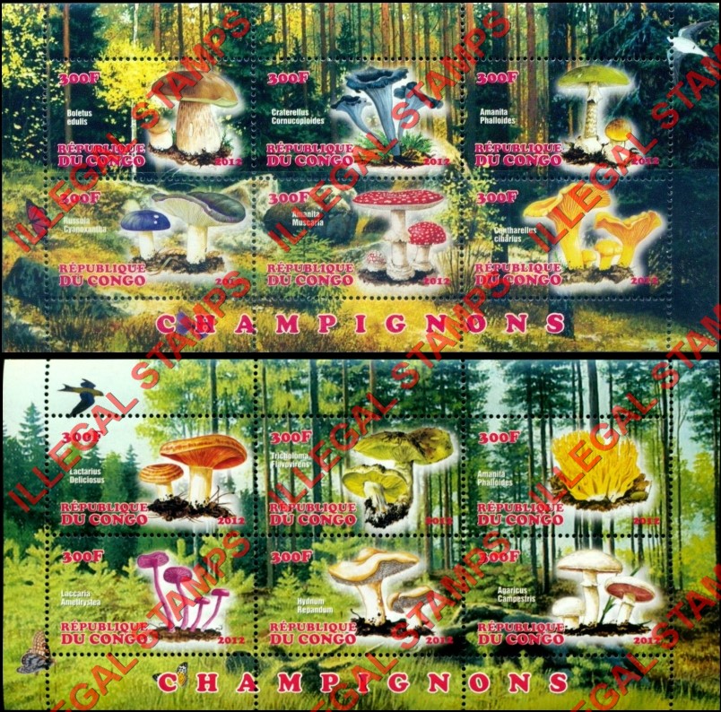 Congo Republic 2012 Mushrooms Illegal Stamp Souvenir Sheets of 6