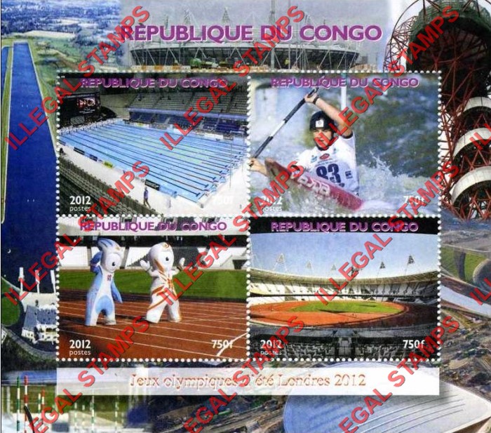 Congo Republic 2012 Olympics Illegal Stamp Souvenir Sheet of 4