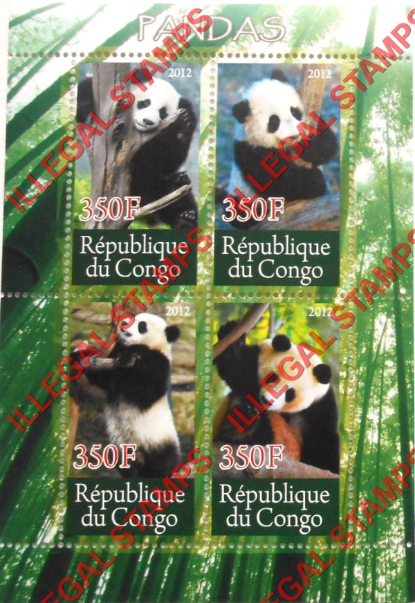 Congo Republic 2012 Pandas Illegal Stamp Souvenir Sheet of 4