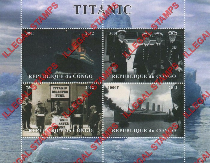 Congo Republic 2012 Titanic Illegal Stamp Souvenir Sheet of 4