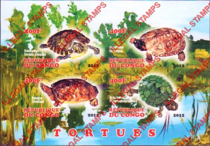 Congo Republic 2012 Turtles Illegal Stamp Souvenir Sheet of 4