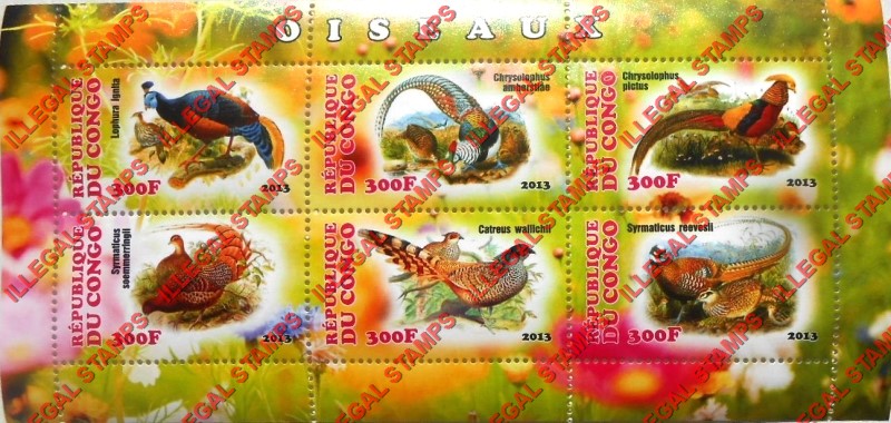 Congo Republic 2013 Birds Illegal Stamp Souvenir Sheet of 6
