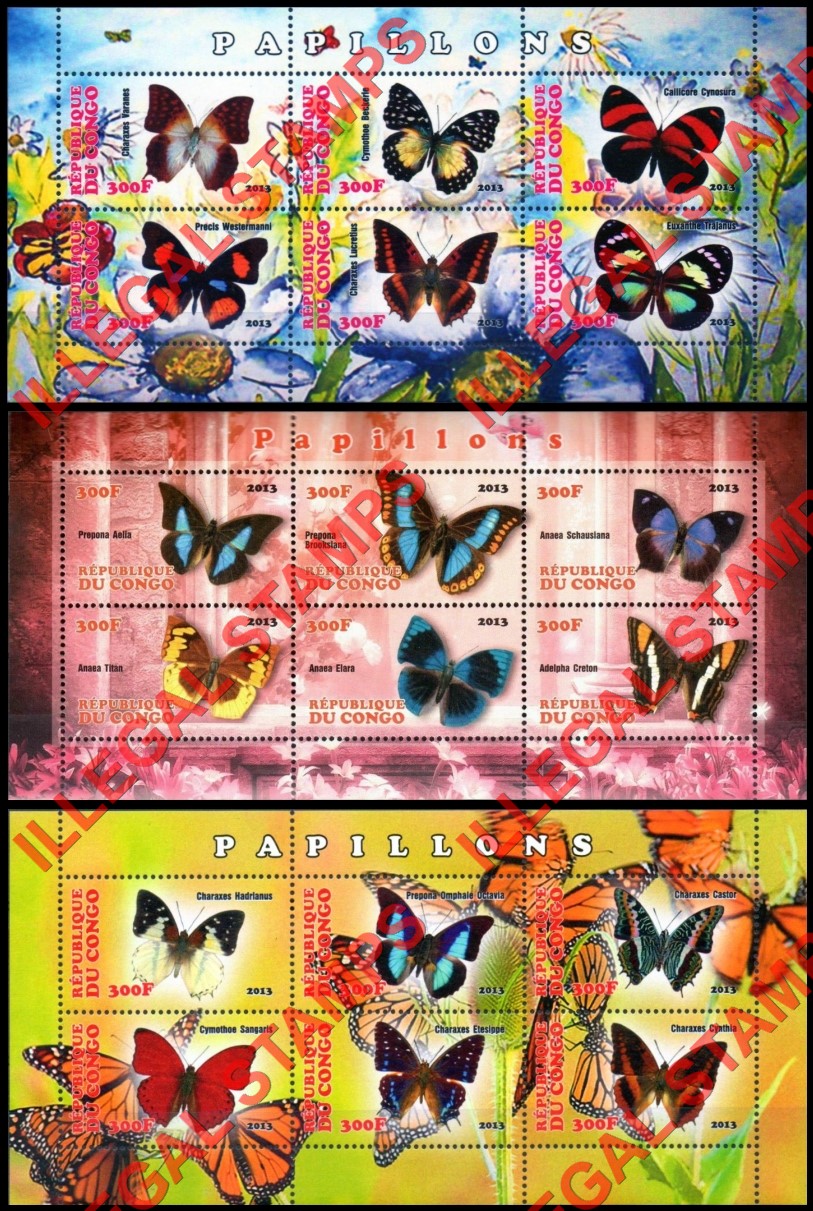 Congo Republic 2013 Butterflies Illegal Stamp Souvenir Sheets of 6