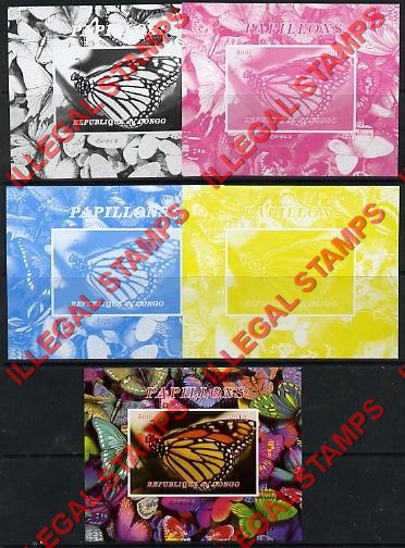 Congo Republic 2013 Butterflies Illegal Stamp Souvenir Sheet of 1 with Butterfly Background Fake Color Proofs