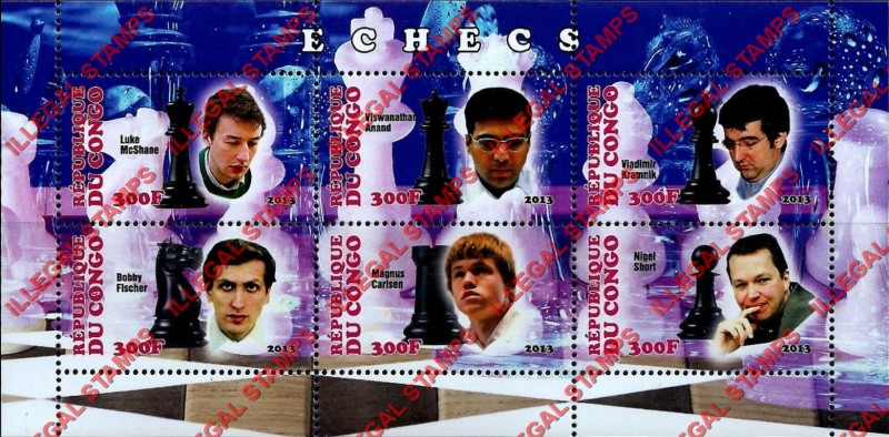 Congo Republic 2013 Chess Illegal Stamp Souvenir Sheet of 6