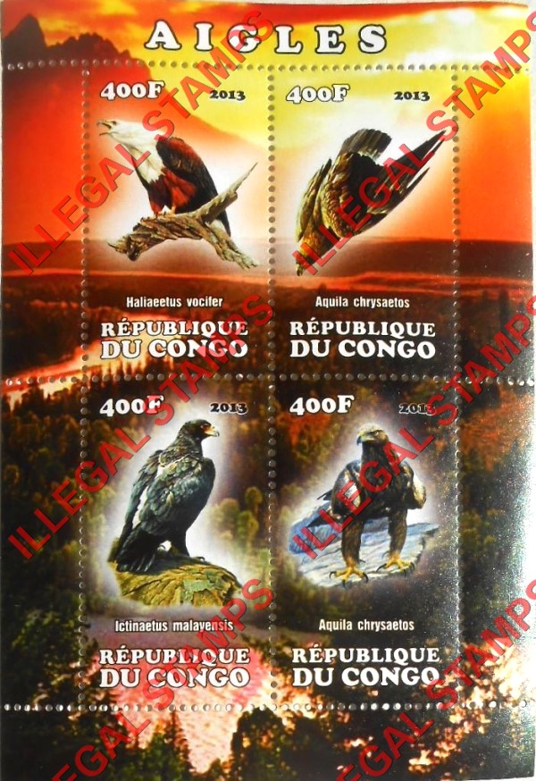 Congo Republic 2013 Eagles Illegal Stamp Souvenir Sheet of 4