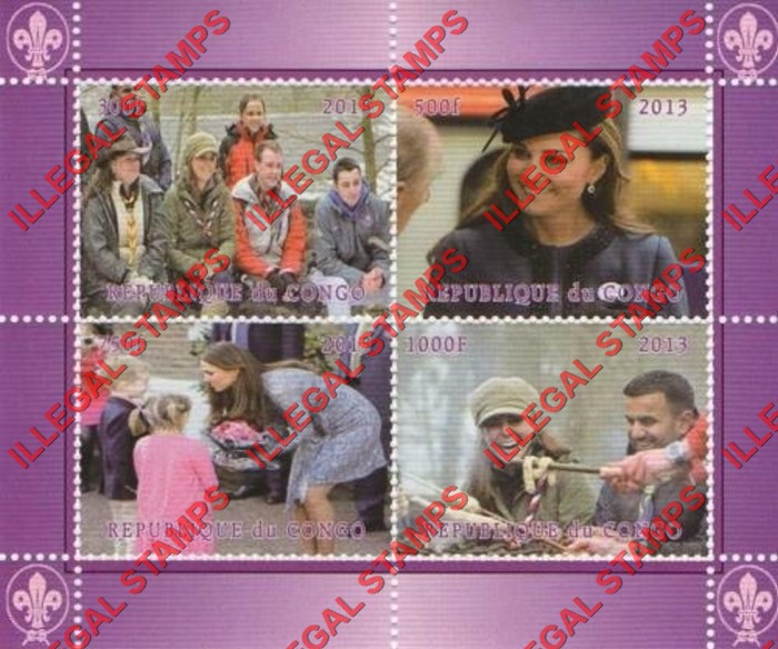 Congo Republic 2013 Kate Middleton Illegal Stamp Souvenir Sheet of 4