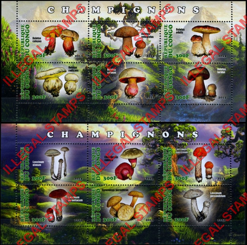 Congo Republic 2013 Mushrooms Illegal Stamp Souvenir Sheets of 6