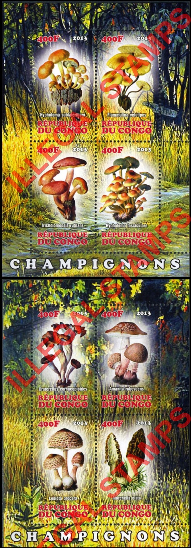 Congo Republic 2013 Mushrooms Illegal Stamp Souvenir Sheets of 4