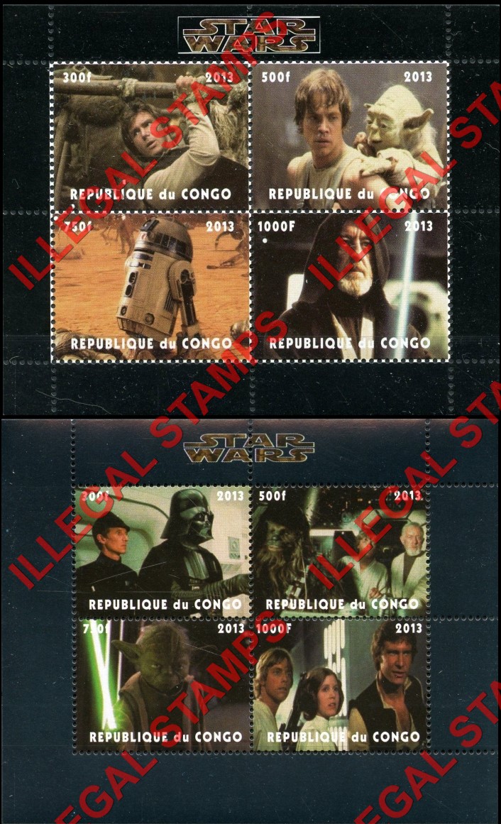 Congo Republic 2013 Star Wars Illegal Stamp Souvenir Sheets of 4