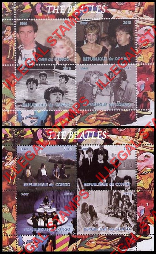 Congo Republic 2013 The Beatles Illegal Stamp Souvenir Sheets of 4