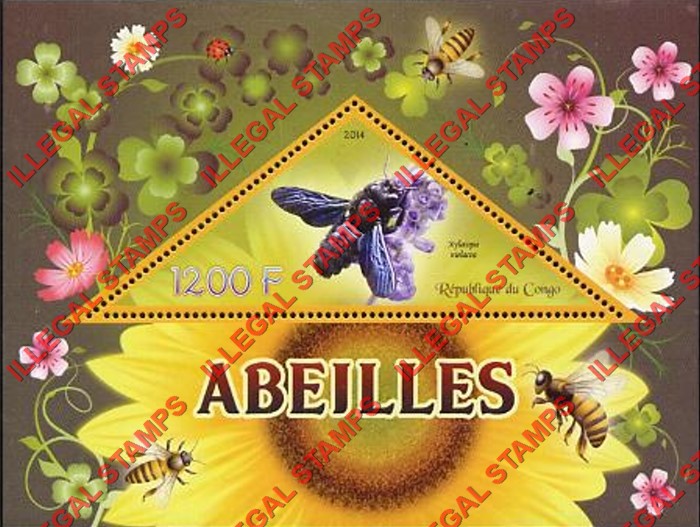 Congo Republic 2014 Bees Illegal Stamp Souvenir Sheet of 1