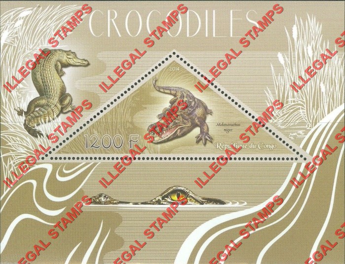 Congo Republic 2014 Crocodiles Illegal Stamp Souvenir Sheet of 1
