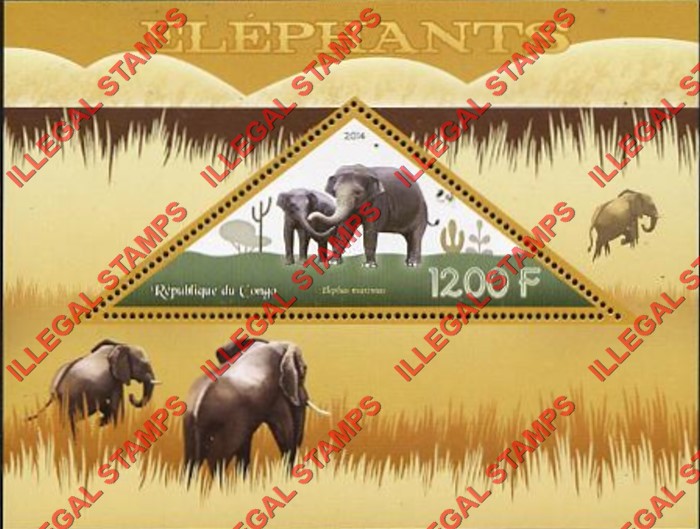 Congo Republic 2014 Elephants Illegal Stamp Souvenir Sheet of 1