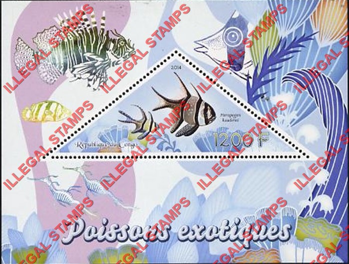 Congo Republic 2014 Fish Illegal Stamp Souvenir Sheet of 1