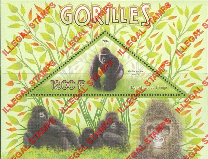 Congo Republic 2014 Gorillas Illegal Stamp Souvenir Sheet of 1