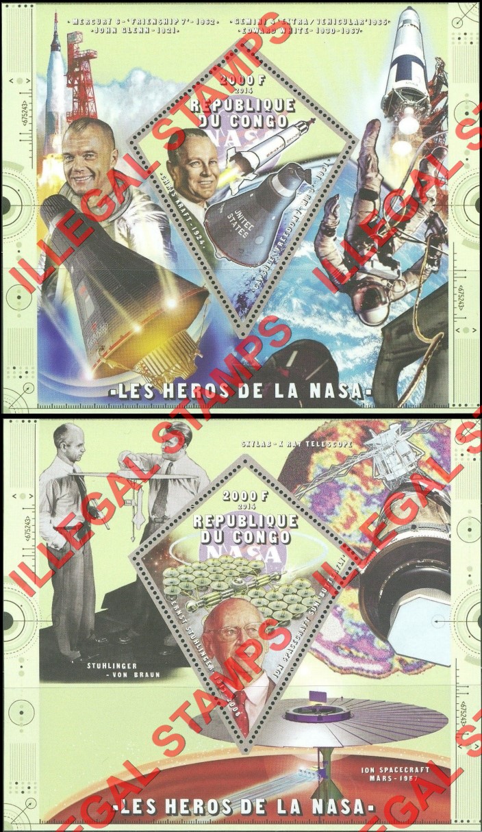 Congo Republic 2014 Heroes of NASA Illegal Stamp Souvenir Sheets of 1 (Part 1)