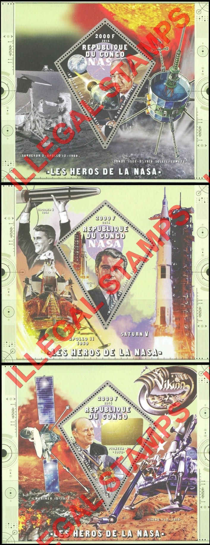 Congo Republic 2014 Heroes of NASA Illegal Stamp Souvenir Sheets of 1 (Part 5)
