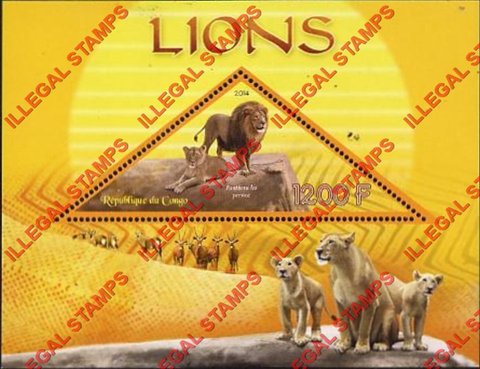 Congo Republic 2014 Lions Illegal Stamp Souvenir Sheet of 1