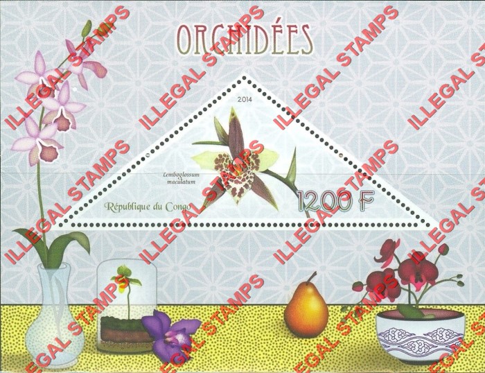 Congo Republic 2014 Orchids Illegal Stamp Souvenir Sheet of 1