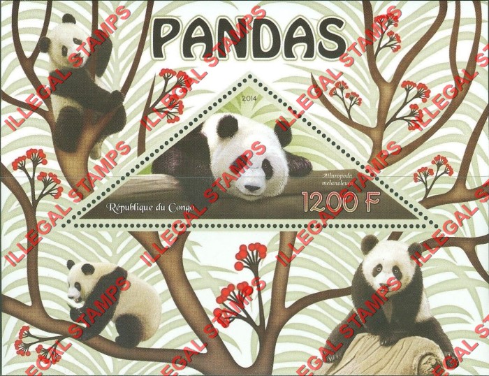 Congo Republic 2014 Pandas Illegal Stamp Souvenir Sheet of 1