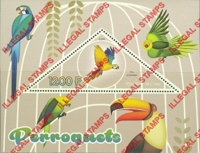 Congo Republic 2014 Parrots Illegal Stamp Souvenir Sheet of 1