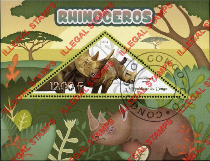 Congo Republic 2014 Rhinoceros Illegal Stamp Souvenir Sheet of 1