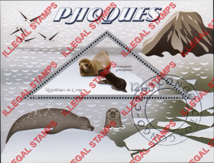 Congo Republic 2014 Seals Illegal Stamp Souvenir Sheet of 1