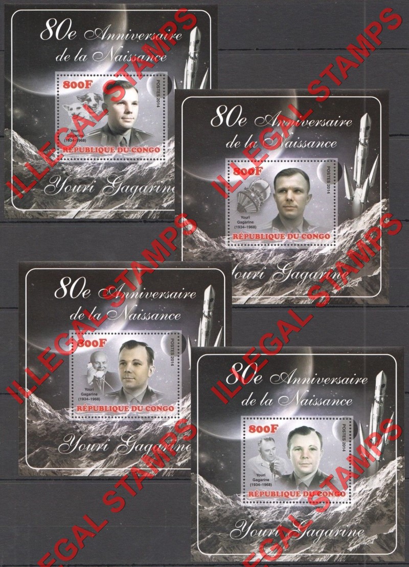 Congo Republic 2014 Space Youri Gagarine Illegal Stamp Souvenir Sheets of 1