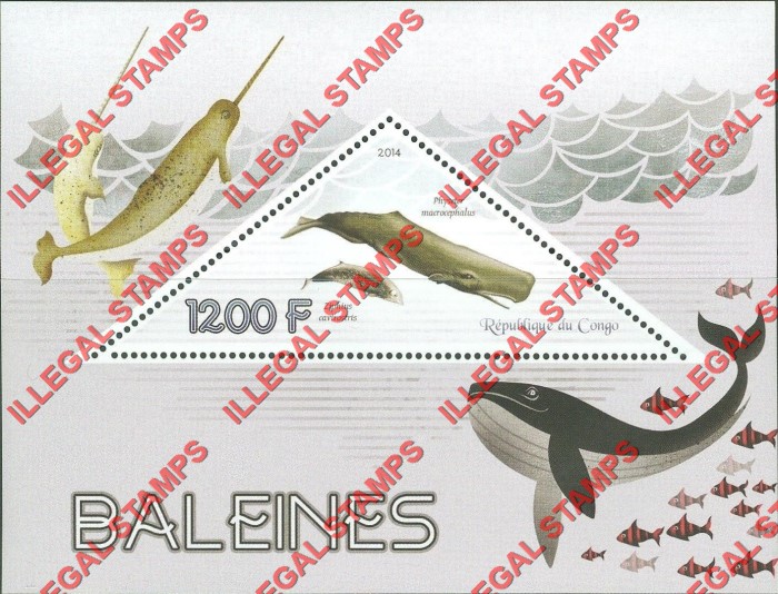 Congo Republic 2014 Whales Illegal Stamp Souvenir Sheet of 1
