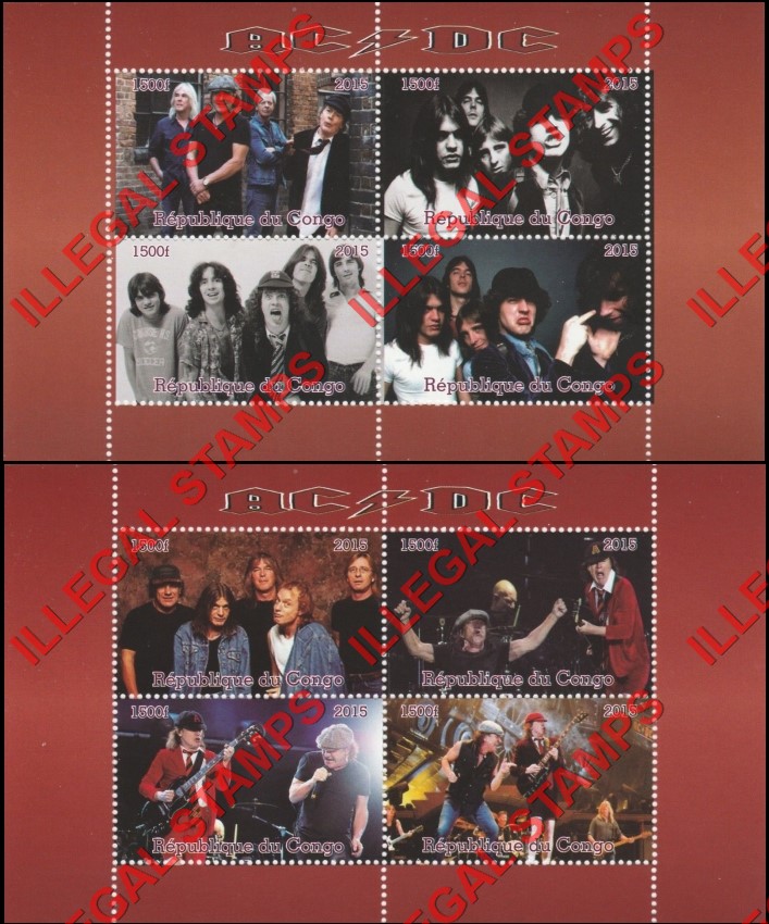 Congo Republic 2015 AC/DC Illegal Stamp Souvenir Sheets of 4