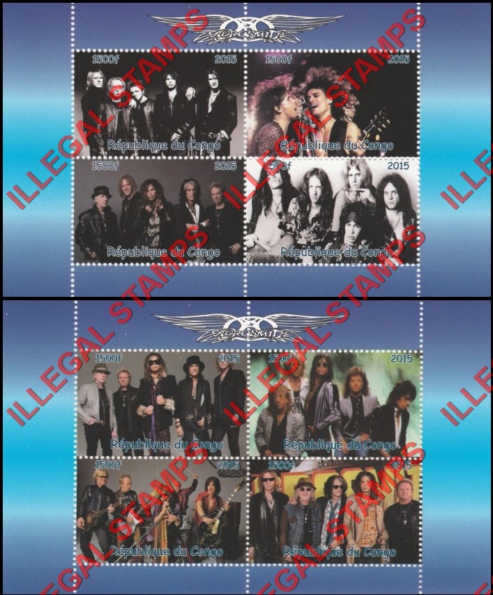 Congo Republic 2015 Aerosmith Illegal Stamp Souvenir Sheets of 4