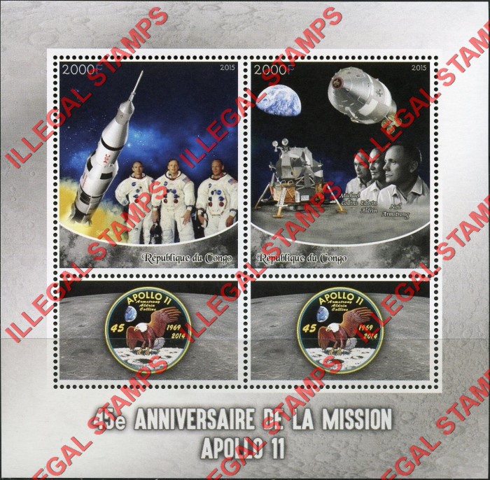 Congo Republic 2015 Apollo 11 Illegal Stamp Souvenir Sheet of 2